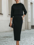WOMEN'S ELEGANT BOAT NECK TOP & MIDI SKIRT SET - Zarino Newstyle