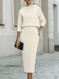 WOMEN'S ELEGANT BOAT NECK TOP & MIDI SKIRT SET - Zarino Newstyle