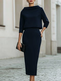 WOMEN'S ELEGANT BOAT NECK TOP & MIDI SKIRT SET - Zarino Newstyle