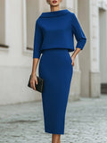 WOMEN'S ELEGANT BOAT NECK TOP & MIDI SKIRT SET - Zarino Newstyle