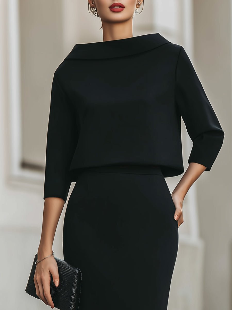 WOMEN'S ELEGANT BOAT NECK TOP & MIDI SKIRT SET - Zarino Newstyle