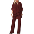 WOMEN'S ELEGANT CHIFFON OVERLAY WIDE LEG PANTSUIT SET - Zarino Newstyle