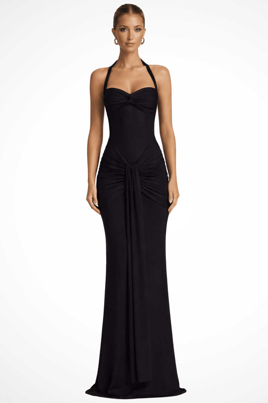 WOMEN'S ELEGANT HALTER NECK RUCHED MAXI DRESS - Zarino Newstyle