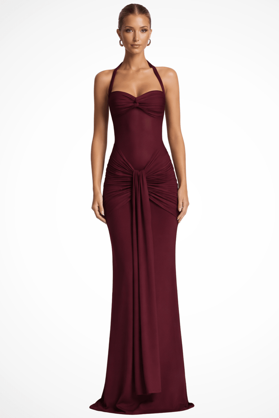 WOMEN'S ELEGANT HALTER NECK RUCHED MAXI DRESS - Zarino Newstyle