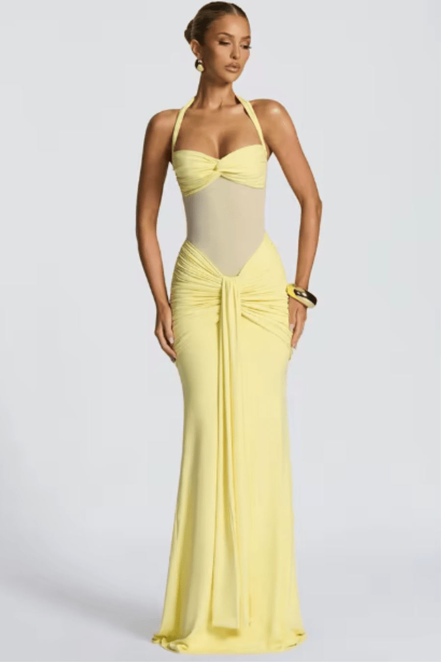 WOMEN'S ELEGANT HALTER NECK RUCHED MAXI DRESS - Zarino Newstyle