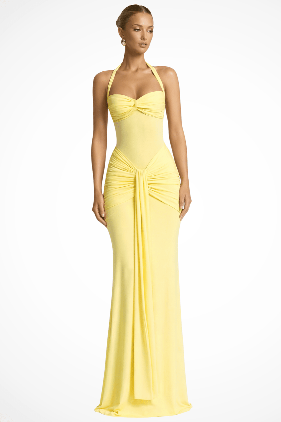 WOMEN'S ELEGANT HALTER NECK RUCHED MAXI DRESS - Zarino Newstyle
