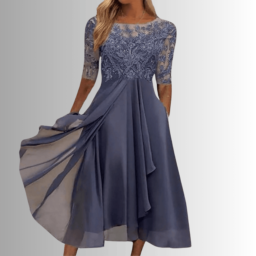 WOMEN'S ELEGANT LACE BODICE MIDI DRESS - Zarino Newstyle