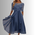 WOMEN'S ELEGANT LACE BODICE MIDI DRESS - Zarino Newstyle