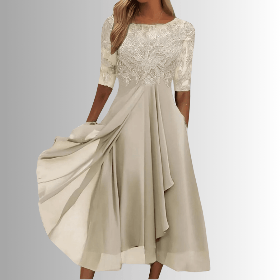 WOMEN'S ELEGANT LACE BODICE MIDI DRESS - Zarino Newstyle