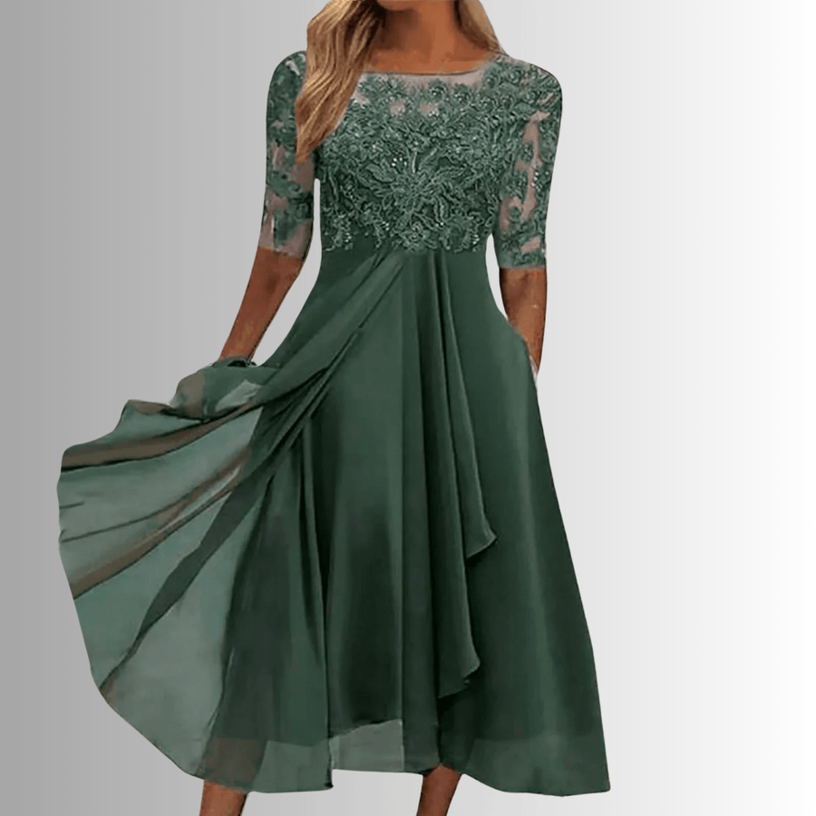 WOMEN'S ELEGANT LACE BODICE MIDI DRESS - Zarino Newstyle