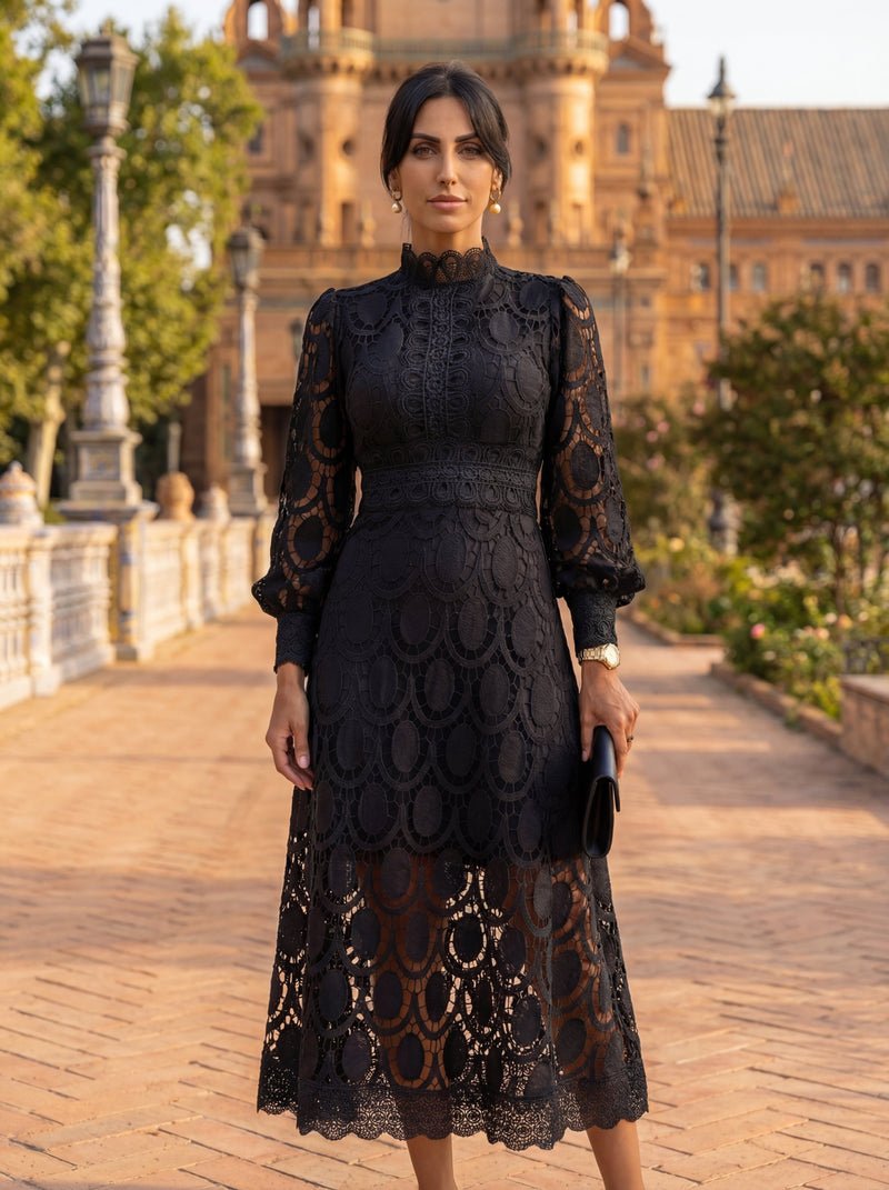 WOMEN'S ELEGANT LACE MIDI DRESS - Zarino Newstyle
