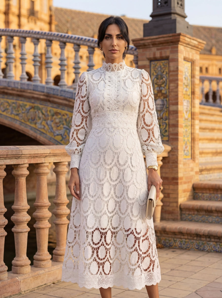 WOMEN'S ELEGANT LACE MIDI DRESS - Zarino Newstyle