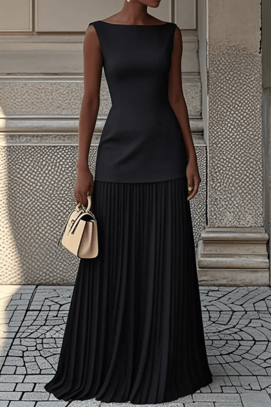 WOMEN'S ELEGANT SLEEVELESS PLEATED MAXI DRESS - Zarino Newstyle