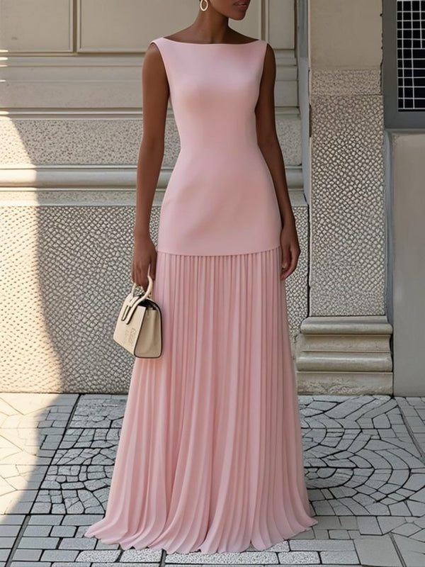 WOMEN'S ELEGANT SLEEVELESS SUMMER PLEATED MAXI DRESS
