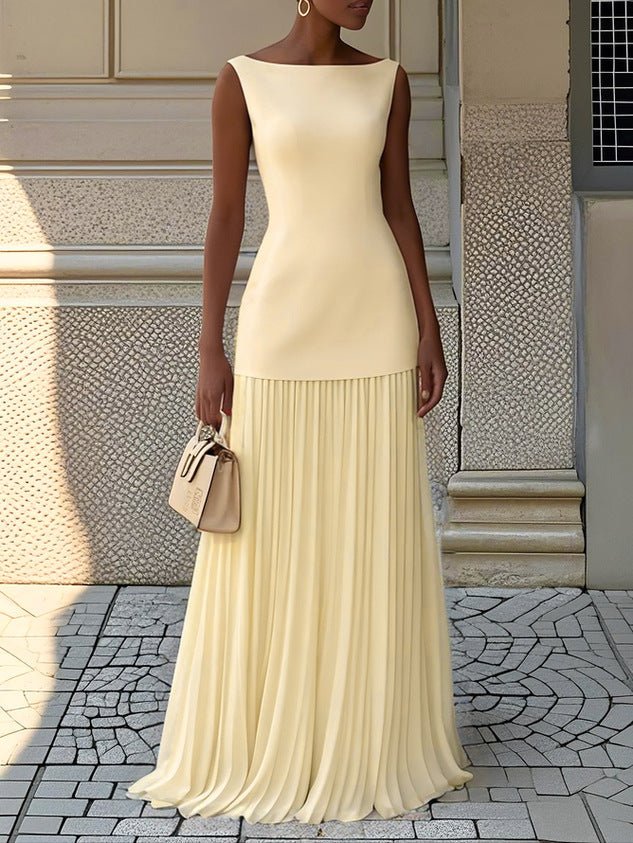 WOMEN'S ELEGANT SLEEVELESS SUMMER PLEATED MAXI DRESS - Zarino Newstyle