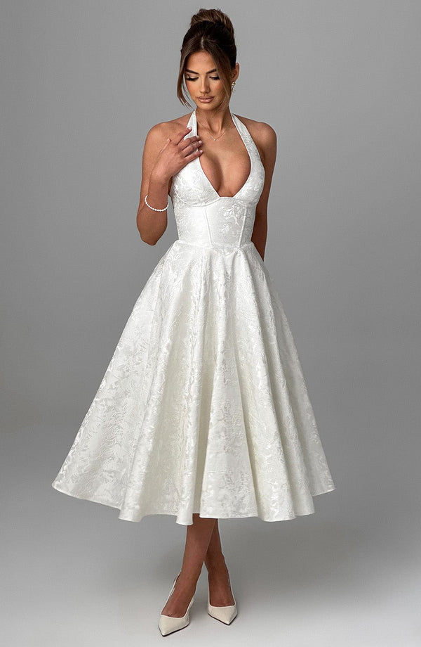 WOMEN'S ELEGANT SUMMER HALTER NECK MIDI DRESS - Zarino Newstyle