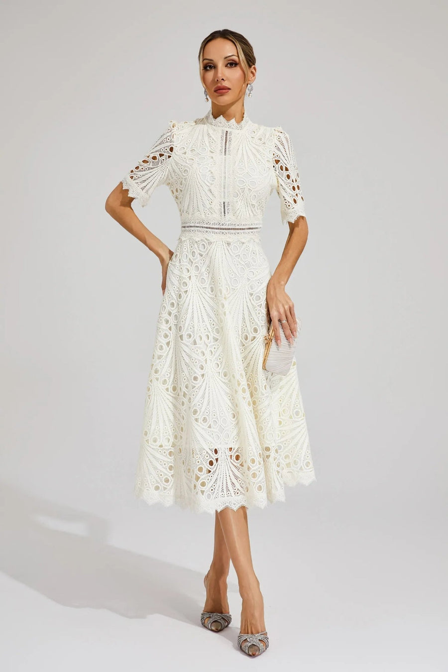 WOMEN'S ELEGANT SUMMER LACE MIDI DRESS - Zarino Newstyle