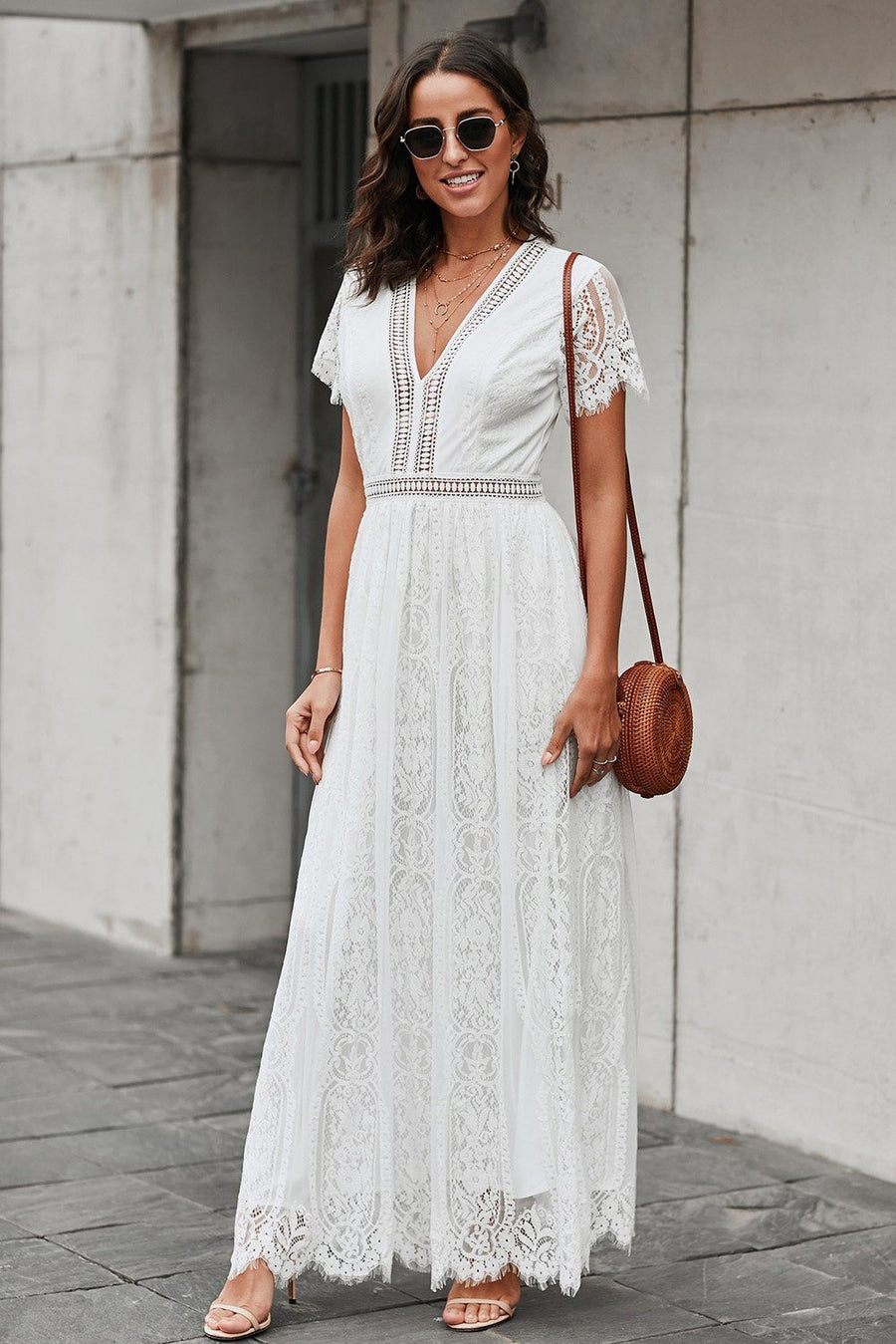 WOMEN'S ELEGANT SUMMER WHITE LACE MAXI DRESS - Zarino Newstyle