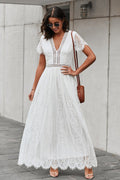 WOMEN'S ELEGANT SUMMER WHITE LACE MAXI DRESS - Zarino Newstyle