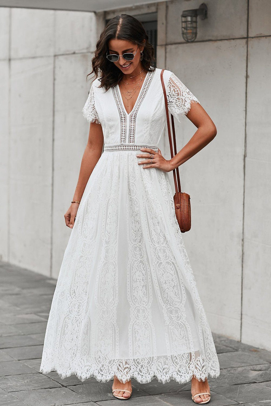 WOMEN'S ELEGANT SUMMER WHITE LACE MAXI DRESS - Zarino Newstyle
