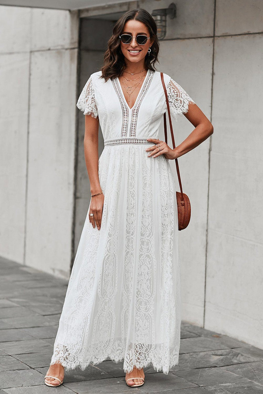 WOMEN'S ELEGANT SUMMER WHITE LACE MAXI DRESS - Zarino Newstyle