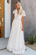 WOMEN'S ELEGANT SUMMER WHITE LACE MAXI DRESS - Zarino Newstyle