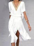 WOMEN'S ELEGANT V - NECK FLOWING SUMMER MIDI DRESS - Zarino Newstyle