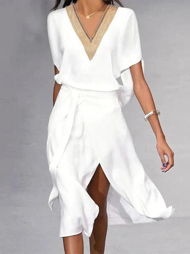 WOMEN'S ELEGANT V - NECK FLOWING SUMMER MIDI DRESS - Zarino Newstyle