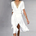 WOMEN'S ELEGANT V - NECK FLOWING SUMMER MIDI DRESS - Zarino Newstyle
