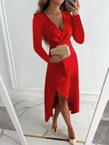 WOMEN'S ELEGANT V - NECK SHEATH SLIT SUMMER MIDI DRESS - Zarino Newstyle