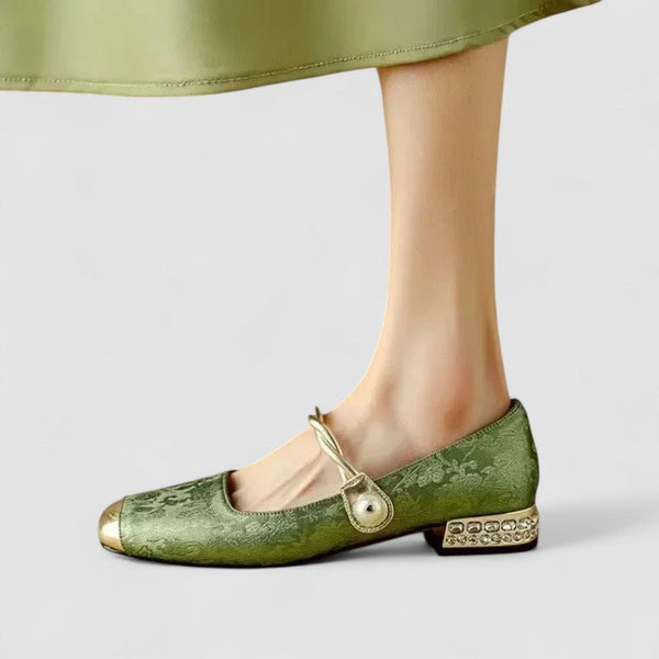 WOMEN'S EMBROIDERED MARY JANE FLATS GOLD TOE