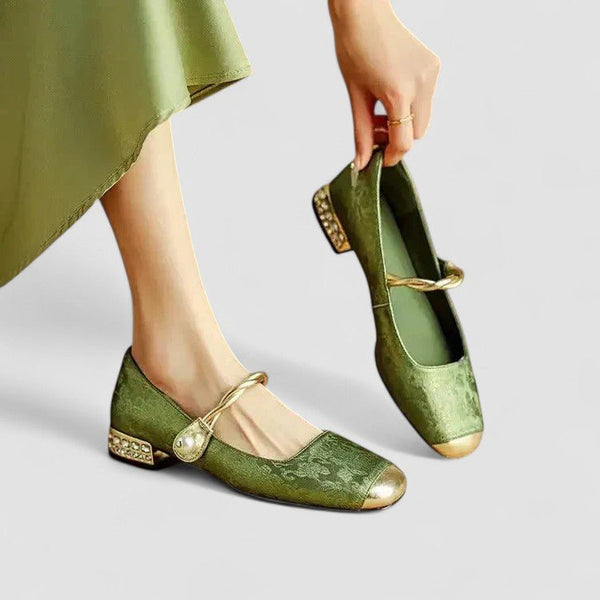 WOMEN'S EMBROIDERED MARY JANE FLATS GOLD TOE - Zarino Newstyle
