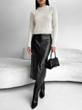 WOMEN'S FAUX LEATHER HIGH - SLIT MIDI SKIRT - Zarino Newstyle