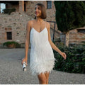 WOMEN'S FEATHER TRIM SEQUIN SUMMER MINI DRESS - Zarino Newstyle