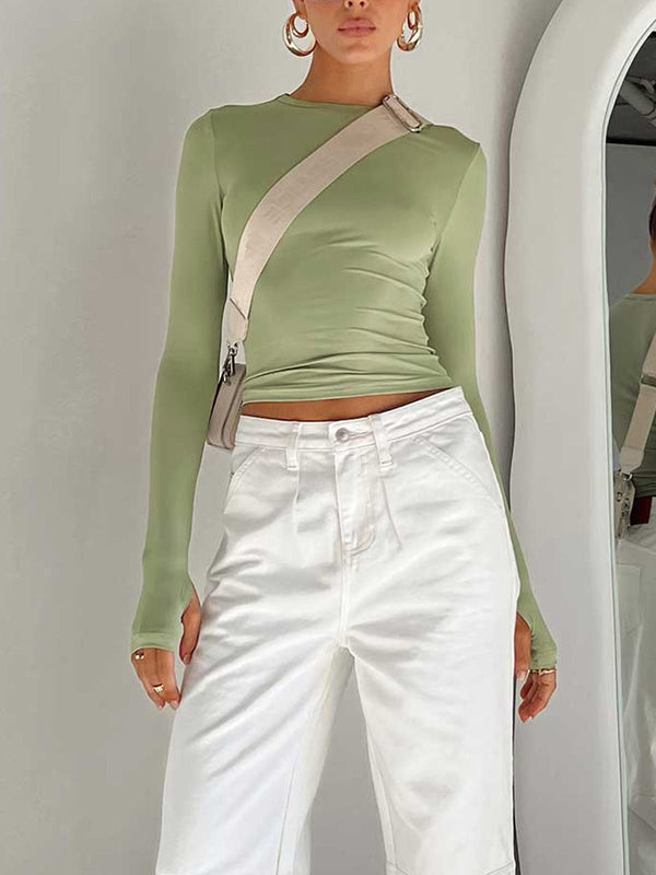 WOMEN'S FITTED LONG SLEEVE SUMMER CROP TOP