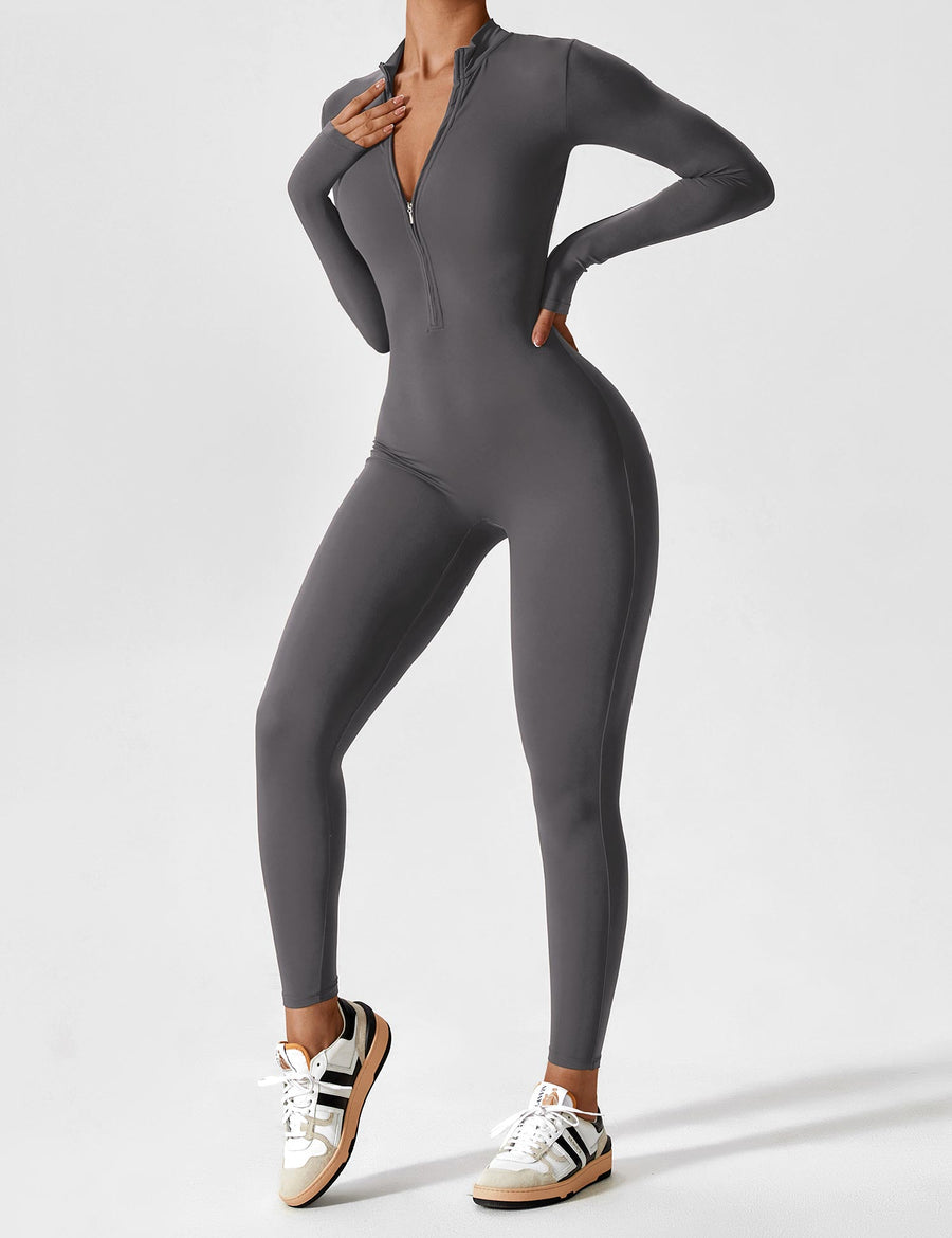WOMEN'S FITTED ZIP UP LONG SLEEVE JUMPSUIT SET - Zarino Newstyle