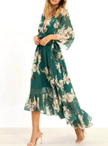 WOMEN'S FLORAL DEEP V - NECK BELTED SUMMER MAXI DRESS - Zarino Newstyle