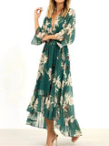 WOMEN'S FLORAL DEEP V - NECK BELTED SUMMER MAXI DRESS - Zarino Newstyle