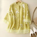 WOMEN'S FLORAL EMBROIDERED BUTTON - UP SUMMER TOP - Zarino Newstyle