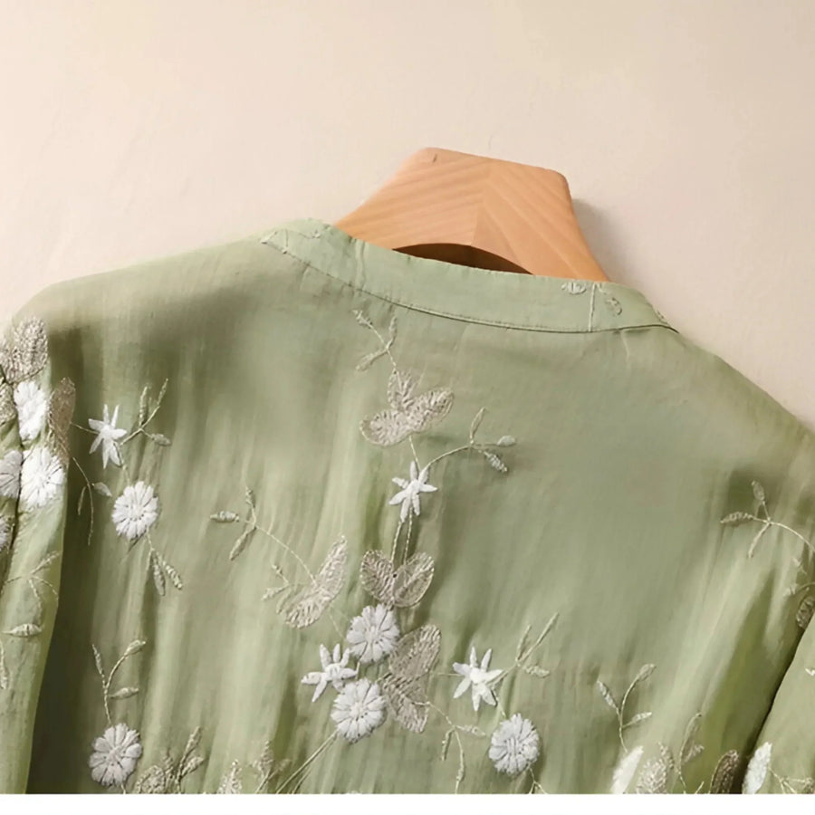 WOMEN'S FLORAL EMBROIDERED BUTTON - UP SUMMER TOP - Zarino Newstyle