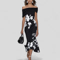 WOMEN'S FLORAL OFF - SHOULDER FITTED SUMMER MIDI DRESS - Zarino Newstyle