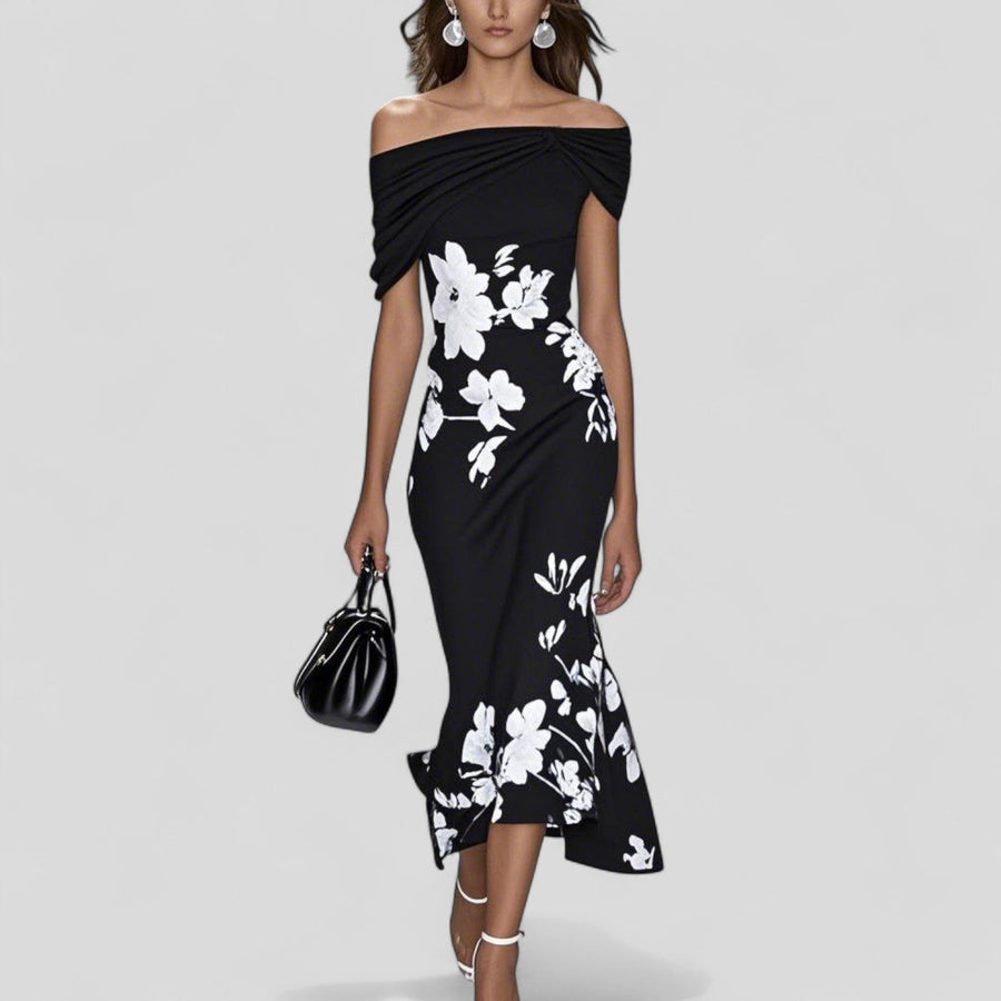WOMEN'S FLORAL OFF - SHOULDER FITTED SUMMER MIDI DRESS - Zarino Newstyle