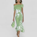WOMEN'S FLORAL OFF - SHOULDER FITTED SUMMER MIDI DRESS - Zarino Newstyle