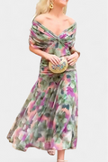 WOMEN'S FLORAL PRINT PLEATED WAIST MIDI DRESS ELEGANT - Zarino Newstyle