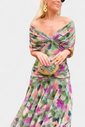 WOMEN'S FLORAL PRINT PLEATED WAIST MIDI DRESS ELEGANT - Zarino Newstyle