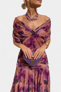 WOMEN'S FLORAL PRINT PLEATED WAIST MIDI DRESS ELEGANT - Zarino Newstyle