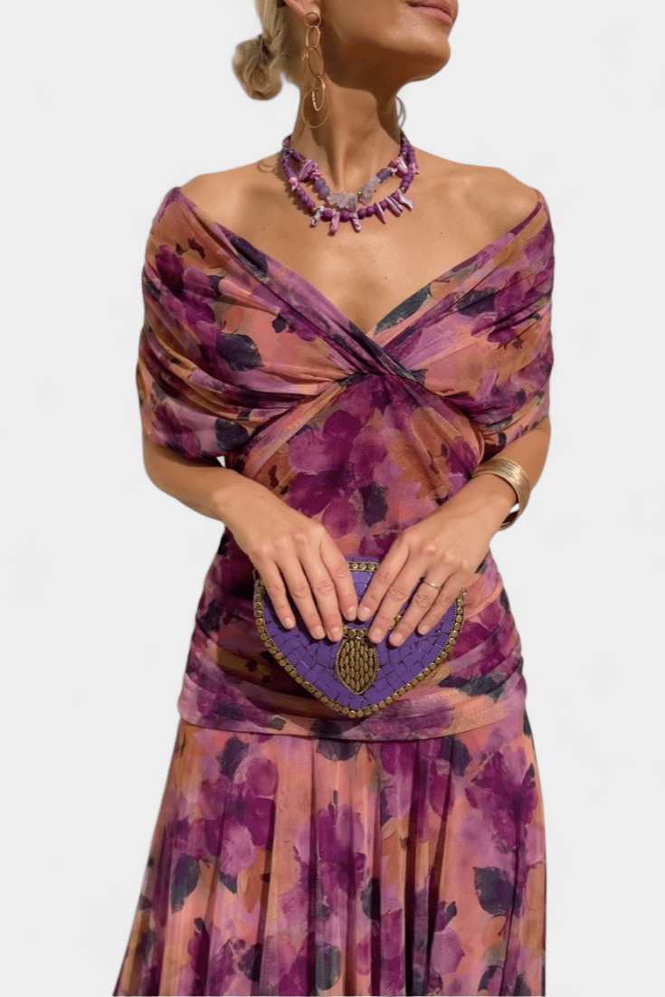 WOMEN'S FLORAL PRINT PLEATED WAIST MIDI DRESS ELEGANT - Zarino Newstyle