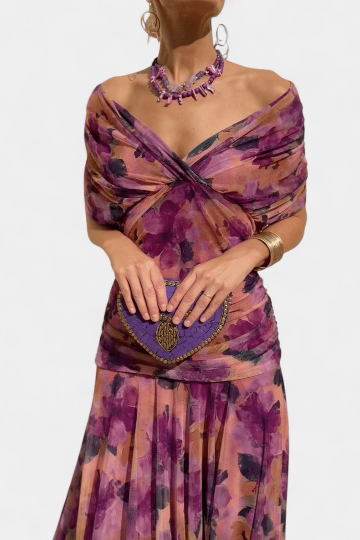 WOMEN'S FLORAL PRINT PLEATED WAIST MIDI DRESS ELEGANT - Zarino Newstyle