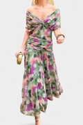 WOMEN'S FLORAL PRINT PLEATED WAIST MIDI DRESS ELEGANT - Zarino Newstyle