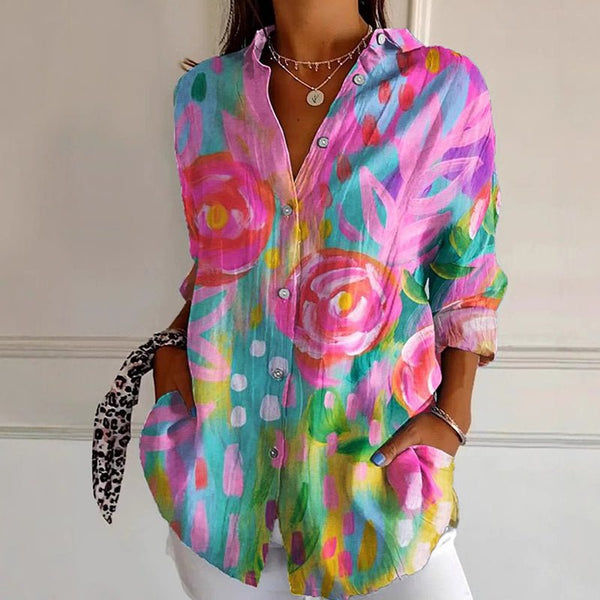 WOMEN'S FLORAL PRINT RELAXED SUMMER BUTTON - UP BLOUSE - Zarino Newstyle